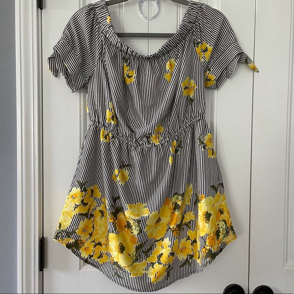 Hint of Blush Striped Floral Print Dress